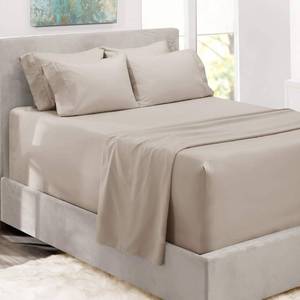 lot 1021 image: Hearth and Harbor Bed Sheets, Luxury Soft 6 Piece Bed Sheet Set Extra Deep Pocket Fitted Sheets Fits Mattress up to 21, Double Brushed Bedding Sheets and Pillowcases, King, Natrual Linen - Retail $23in