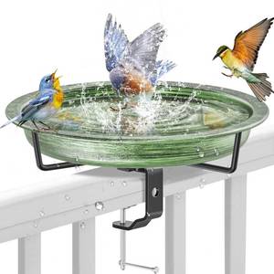 lot 1022 image: VeyFolzin.st Deck Mounted Bird Bath for Outside, Detachable Birdbath Bowl with Sturdy Clamp, Outdoor Bird Baths Bowl for Attracting Birds Garden Yard Decor (Retro Green) - Retail $20
