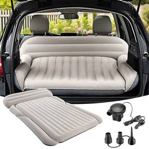 lot 1024 image: KMZ SUV Air Mattress Thickened Double Flocking Camping Mattress Upgraded Portable Sleeping Car pad Comfortable Inflatable Travel Bed with External Pump and 2 PillowsOff-White and Light Gray - Retail $66