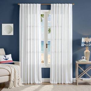 lot 1040 image: jinchan Blue and White Striped Curtains 84 Inch Length for Living Room Bedroom Window Neutral Modern Farmhouse Linen Look Pinstripe Curtains Privacy Light Filtering Back Tab Rod Pocket 2 Panels Set - Retail $35