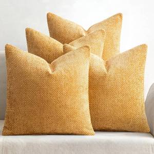 lot 1046 image: MIULEE Pack of 4 Couch Throw Pillow Covers 20x20 Inch Gold Soft Decorative Chenille Pillow Covers Farmhouse Accent Cushion Covers for Boho Home Decor Sofa Bedroom Living Room - Retail $40