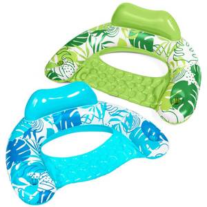lot 1052 image: SLOOSH Inflatable Pool Floats Adult,2 Pack Pool Chairs with Cup Holders,Blow up Floats Chair,Hammock Noodle Mat Leaves Design for Relaxing Summer Water Fun Swimming Party Beach,Blue,Green - Retail $25