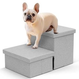 lot 1054 image: Heeyoo Dog Stairs with Storage, Foldable Dog Steps for Small Dogs, 2 Tiers Non-Slip Pet Stairs for High Beds Or Couch and Sofa, Hold up to 150 lbs Pet Doggy Cat - Retail $321
