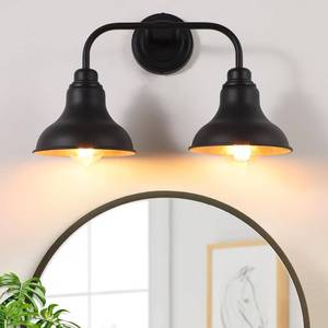lot 1934 image: pasentel 18 Black Bathroom Light Fixtures, 2 Light Farmhouse Vanity Light Over Mirror, Indoor Industry Wall Sconce Lighting, Rustic Bathroom Lighting with Metal Shades, BD017-2-BK - Retail $50in
