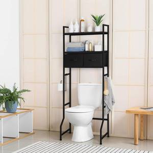 lot 1936 image: ETELI Over The Toilet Storage Bathroom Cabinet 3 Tier Freestanding Over Toilet Storage Cabinet Shelf Space Saving Behind Above Toilet Bathroom Organizer with Fabric Drawers, Black - Retail $51