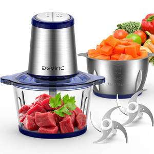 lot 1942 image: DEVINC Food Processor, Electric Food Chopper with 2 Bowls (8 Cup8 Cup), 2 Sets Blades, 500W Meat Grinder and Veggie Chopper, 2 Speed for Baby food andFamily Use Blue - Retail $1,240