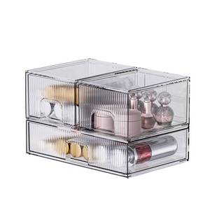 lot 1943 image: ZHIAI 3 Pack Clear Stackable Cosmetic Organizer with Acrylic Drawers for Cosmetics and Small Items for Dresser, Vanity, Kitchen Cabinet, Pantry, Home Organization and Storage - Retail $17