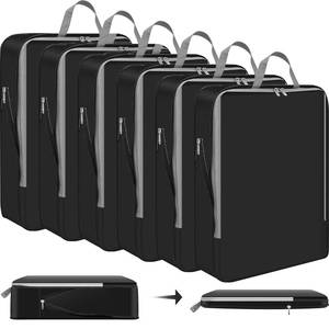 lot 1947 image: Hosuly 6 Pcs 17.3 x 12.6 Compression Packing Cube Bag Extra Large Travel Expandable Space Saving Organizers XL for Luggage Storage(Black) - Retail $33