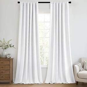 lot 1955 image: MIULEE 100percent Blackout Curtains 90 Inch Long 2 Panels Set for Bedroom, Thick Faux Linen Black Out Curtain Room Darkening Back Tab Pleat Window Textured Drapes with Hooks for Living Room, Bright White - Retail $47