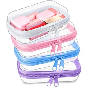 lot 1959 image: Hoolerry 4 Pcs Hard Clear Zipper Case Transparent Cases for Snacks Makeup Bag Plastic Storage Box Containers for Building Blocks, Puzzles, Cosmetics(Multicolor,5 x 3 x 2 in) - Retail $17