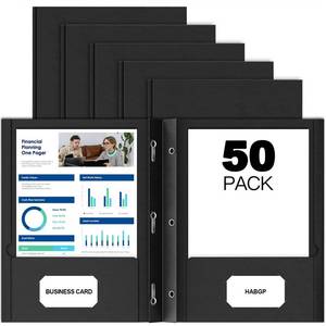 lot 1963 image: HABGP 50 Pack Black Two Pocket Folder with Prongs, Paper Folders with Pockets and Business Card Holder, Folders with Pocket Fit Letter Size, Organizing Papers in School, Office and Business Black - Retail $22