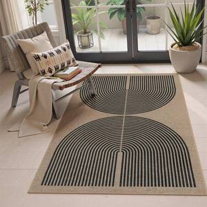 lot 1967 image: Lahome Modern Rainbow Easy Jute Rug, 3x5 Washable Rugs for Entryway Farmhouse Black Patio Carpet, Non Slip Indoor Door Mat Contemporary Outdoor Porch Carpet for Laundry Guestroom Room Decor - Retail $39