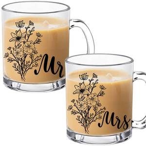 lot 1971 image: Blushtier 2 Pcs Mr and Mrs Couple Mug Set 12 oz Glass Coffee Mug Couples Gift Sets for Newlyweds Couples Mr and Mrs Couple Mug Gifts Set for Anniversary Wedding Engagement - Retail $18