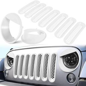 lot 1992 image: Front Grille Mesh Inserts and Headlight Cover for Jeep Wrangler JK JKU Sport Freedom Rubicon Sahara Unlimited 2007-2018 Exterior Accessories Clip-in Grille Guard Headlight Bezels Trim (Matte White) - Retail $34