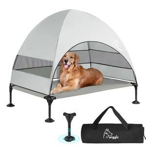 lot 1997 image: Upgraded Elevated Dog Bed with Canopy, Portable Raised Outdoor Dog Bed with Stable Anti-Slip Feet, Removable Wider Shade, Raised Dogs Cot for Large Pets Camping, Indoor and Outdoor Use - Retail $57