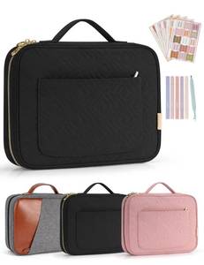 lot 2051 image: heouvo Bible Cover Case for Women, Bible Study Supplies, Bible Journaling Kit, 6 No Bleed Bible Highlighters and Pens, 75 Bible Tabs, Large Size Zippered Bible Bags (Black) - Retail $16