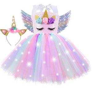 lot 2060 image: LED Unicorn Dress Sequin Halloween Costumes for Girls Gifts for 5 6 Year Old Birthday Christmas Holloween Party Outfit Light Up Tutu Princess Decorations with Headband and Wings 5t - 6t Pink - Retail $32