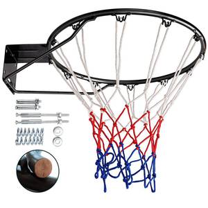 lot 2065 image: Dripex Solid Basketball Rim 18 Replacement Breakaway Wall Mounted Outdoor Heavy Duty Solid Steel 18 Inch Rim Double Spring with All Weather Net (Black) - Retail $59in