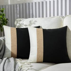 lot 2067 image: JASEN Set of 2 Black and White Farmhouse Pillow Covers Decorative Throw Pillowcase for Couch Sofa Bed 20x20 Inches - Retail $19