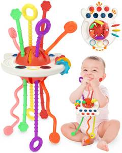 lot 2071 image: Yetonamr Baby Sensory Montessori Toys for 6-12-18 Months, Pull String Silicone Teething Toy, Toddler Birthday Gift Travel Toy for 1 2 Year Old Boy Girl Infant 8 9 10 Months Old - Retail $10