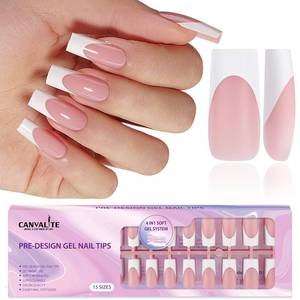 lot 2081 image: Canvalite French Tip Press on Nails - 300Pcs Pre-Colored Quick and Easy Press on Nails Long Square Fake Nails with Designs DIY Gel Nail Tips, Pink White - Retail $12