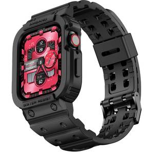 lot 2087 image: amBand Compatible with Apple Watch Series 987SE (2nd)SE6543 Band for Men 45mm 44mm 42mm Case, Rugged Sport Strap for iWatch 4544 mm Military Protective Cover Bumper Drop-Proof, Matte Black - Retail $12