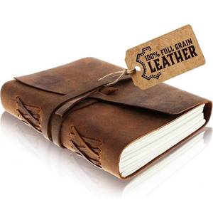 lot 2091 image: moonster Leather Journal Writing Notebook, Vintage Handmade Bound Notepad for Men Women - Write in Plain Thick Paper, 7x5 Inch Small Blank Pages, Drawing Sketchbook, Travel Diary, Unlined Note Book - Retail $20