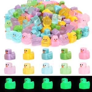 lot 2100 image: 100pcs Mini Resin Duck Luminous Tiny Ducks Bulk Glow in The Dark Colorful Micro Duck Figures for Garden Aquarium Dollhouse Decor DIY Craft Gifts Party Favors Toys - Retail $10