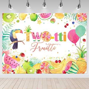 lot 2111 image: Mocsicka Twotti Frutti Birthday Backdrop 2nd Birthday Summer Fruits Background Summer Fruit Theme Second Birthday Tutti Fruity Birthday Party Decorations (7x5ft) - Retail $10