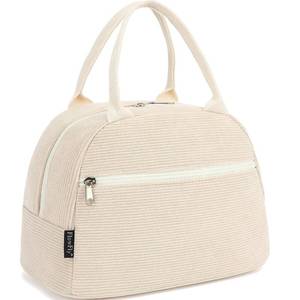 lot 2112 image: FlowFly Lunch Bag for Women Insulated Lunch Box Corduroy Lunch Tote Cooler for Travel Work Picnic,Corduroy Beige - Retail $13