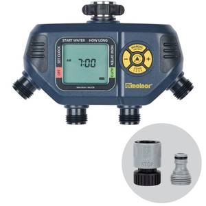 lot 2120 image: Melnor 65140AMZ 4 Zone Digital Timer, Black, Yellow - Retail $49