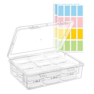 lot 2129 image: zoeynex Mini Bead Organizers, 18 Small Clear Plastic Boxes with Hinged Lids, for Beads, Jewelry, Pills, Crafts, Nail Art Supplies (32 Labels) - Retail $10