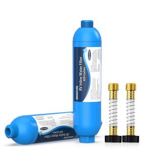 lot 2135 image: RV Inline Water Filter with Flexible Hose Protector, NSF 42372 Certified, Reduce Chlorine, Odor, Taste, Rust and Fluoride in Drinking Water, Dedicated for RVs and Marines, Pack of 2 - Retail $26