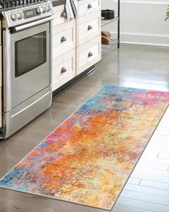 lot 2144 image: Lahome Modern Abstract Runner Rug - 2x4.3 Colorful Kitchen Long Bathroom Rugs Non Skid Laundry Room Mat, Rainbow Slip Machine Washable Carpet for Bedroom Entryway Doorway 2 x 4.3 - Retail $28