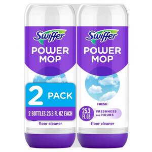 lot 2145 image: Swiffer PowerMop Floor Cleaning Solution with Fresh Scent, PowerMop Refills, Floor Cleaner for Mopping, 25.3 fl oz, 2 Pack - Retail $10