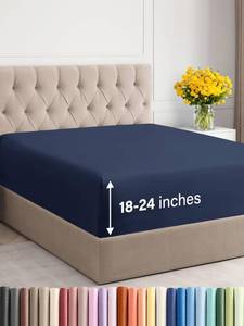 lot 2146 image: Extra Deep King Fitted Sheet - Hotel Luxury Single Fitted Sheet Only - Easily Fits 18 inch to 24 inch Mattress - Ultra Soft, Wrinkle and Fade Free wExtra Deep Pockets - Breathable and Comfy - Navy Blue - Retail $25