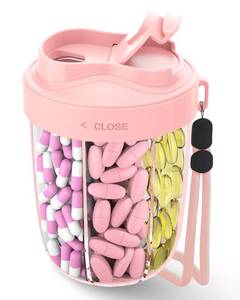lot 2151 image: Large Pill Organizer,Supplement Organizer for 7 Different Vitamins,Pill Dispenser with Anti-Mixing Design,Easy to Retrieve Meds,Includes 20 Pcs Labels,Travel Pill Organizer(Pink) - Retail $9