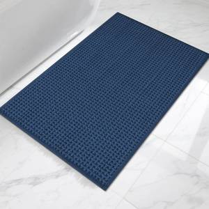lot 2161 image: HRILO Bathroom Rugs Non Slip Washable, Super Absorbent Thin Bath Mat for Small Quick Dry Low Pile Bathroom Rug, (Navy Blue, 36x24) - Retail $29