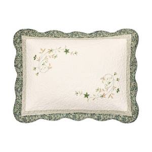 lot 2164 image: MODERN HEIRLOOM Harper Green Floral Embroidered Quilted Single Pillow Sham - Lightweight Breathable All Seasons Bedding, Standard Size - Retail $19
