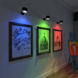 lot 2175 image: Yuewilai Magnetic Wall Sconce 16 RGB Colors Dimmable, 4 Pack Rechargeable Battery Operated USB, Picture Painting Wall Light with Remote, 360° Rotate Magnetic Ball LED Wall Mounted Lamp (Black) - Retail $60