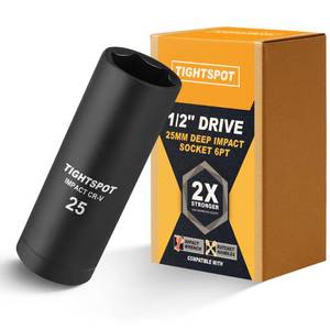 lot 2177 image: TIGHTSPOT 12 Inch Drive 25 mm Deep Impact Socket with Anti-Rounding 6 Point Design, Heat-Treated CRV Steel - Retail $11