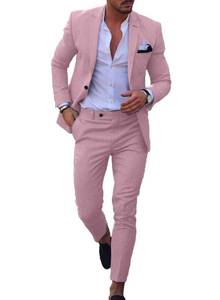 lot 2178 image: Dbutiy Mens Linen Suits 2-Piece Set - Summer Beach Wedding Groom Suit for Men Prom Tuxedo Jacket and Pants US Size S Light Pink - Retail $80