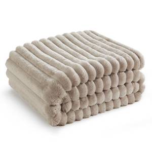lot 2182 image: Bedsure GentleSoft Beige Throw Blanket for Couch - Cozy Soft Blankets for Women, Cute Small Fleece Throws for Girls, Linen, 50x60 Inches - Retail $22
