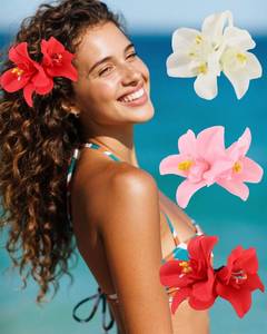 lot 2192 image: A 3PCS Hawaiian Flower Hair Clips, Double Plumeria Claw Clips for Summer Vacation, Cute Floral Clips for Beach, Add a Dash of Style to Your Look (PinkRedWhite)