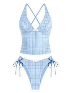lot 2195 image: ZAFUL Womens Tankini Set V Neck Tummy Control Floral Printed Tie Side Thong Bikini Swimsuits 2 Piece Bathing Suits - Retail $34