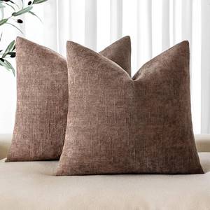 lot 2199 image: MIULEE Pack of 2 Decorative Throw Pillow Covers Soft Chenille Throw Pillows Solid Textured Cushion Covers for Couch Sofa Bedroom Living Room 18x18 Inch, Chocolate - Retail $79