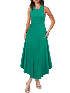 lot 2212 image: Caracilia Women Summer Sleeveless Maxi Sundress Casual Round Neck A-Line Flowy Racerback Long Beach Tank Dresses 2025 Trendy Green X-Large - Retail $20