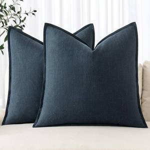 lot 2231 image: MIULEE Decorative Linen Euro Sham Pillow Covers 24x24 Navy Blue Boho Farmhouse Neutral Couch Throw Pillows for Bed Pack of 2 Accent Coastal Modern Pillowcase Summer Sofa Livingroom Home Decor - Retail $28