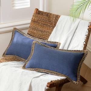 lot 2232 image: Phantoscope Pack of 2 Farmhouse Decorative Solid Throw Decorative Pillow Cover Burlap Linen Trimmed Tailored Edges Navy Blue 12 x 20 inches, 30 x 50 cm - Retail $23
