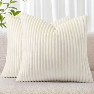 lot 2246 image: Simmore Decorative Fall Throw Pillow Covers 18x18 Set of 2, Soft Natural Plush Flannel Double-Sided Fluffy Couch Pillow Covers for Sofa Living Room, Cream White - Retail $9